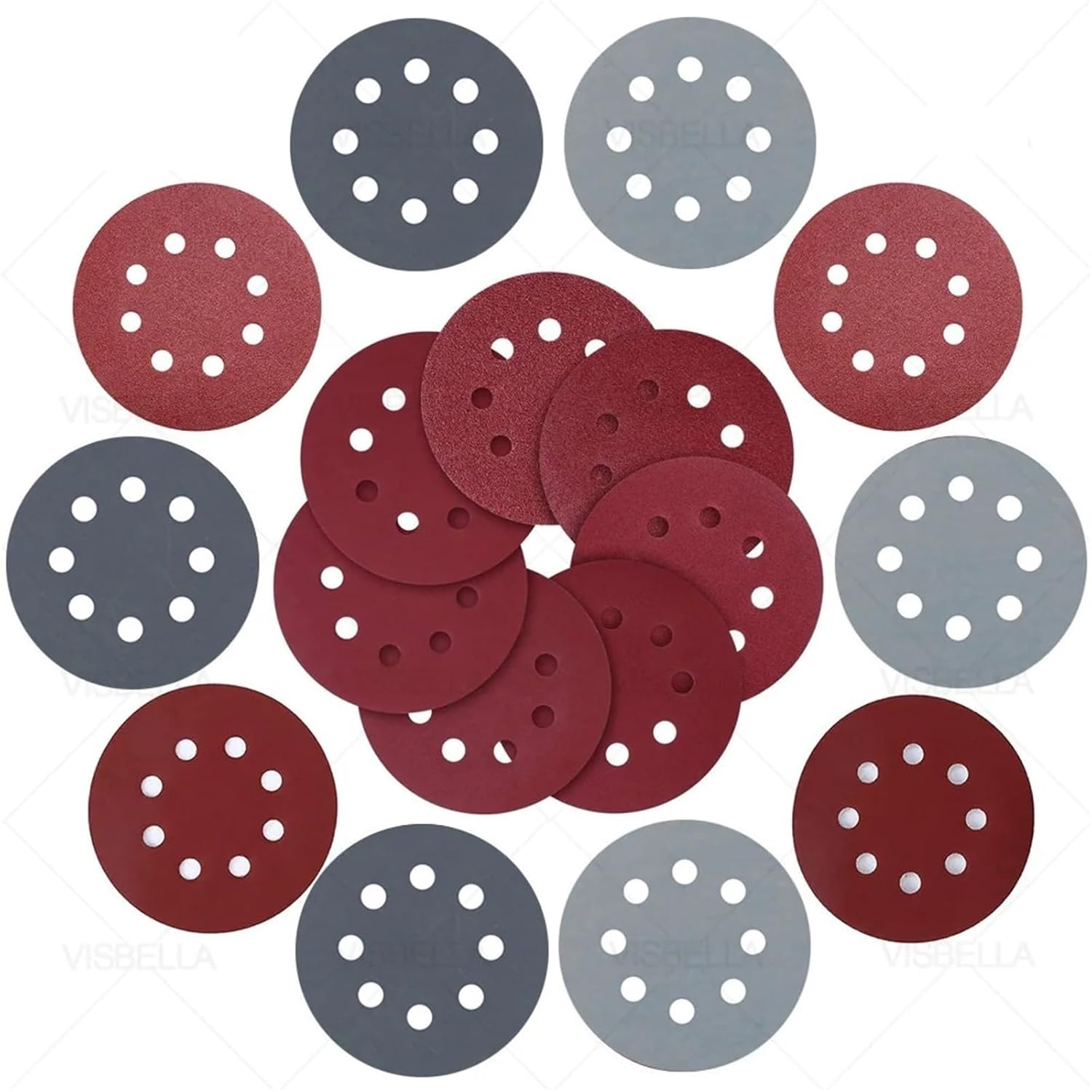 8 Hole 125mm Sandpaper Round Shape Sanding Discs Hook Loop Buffing Sheet(10PCS 240 grit)