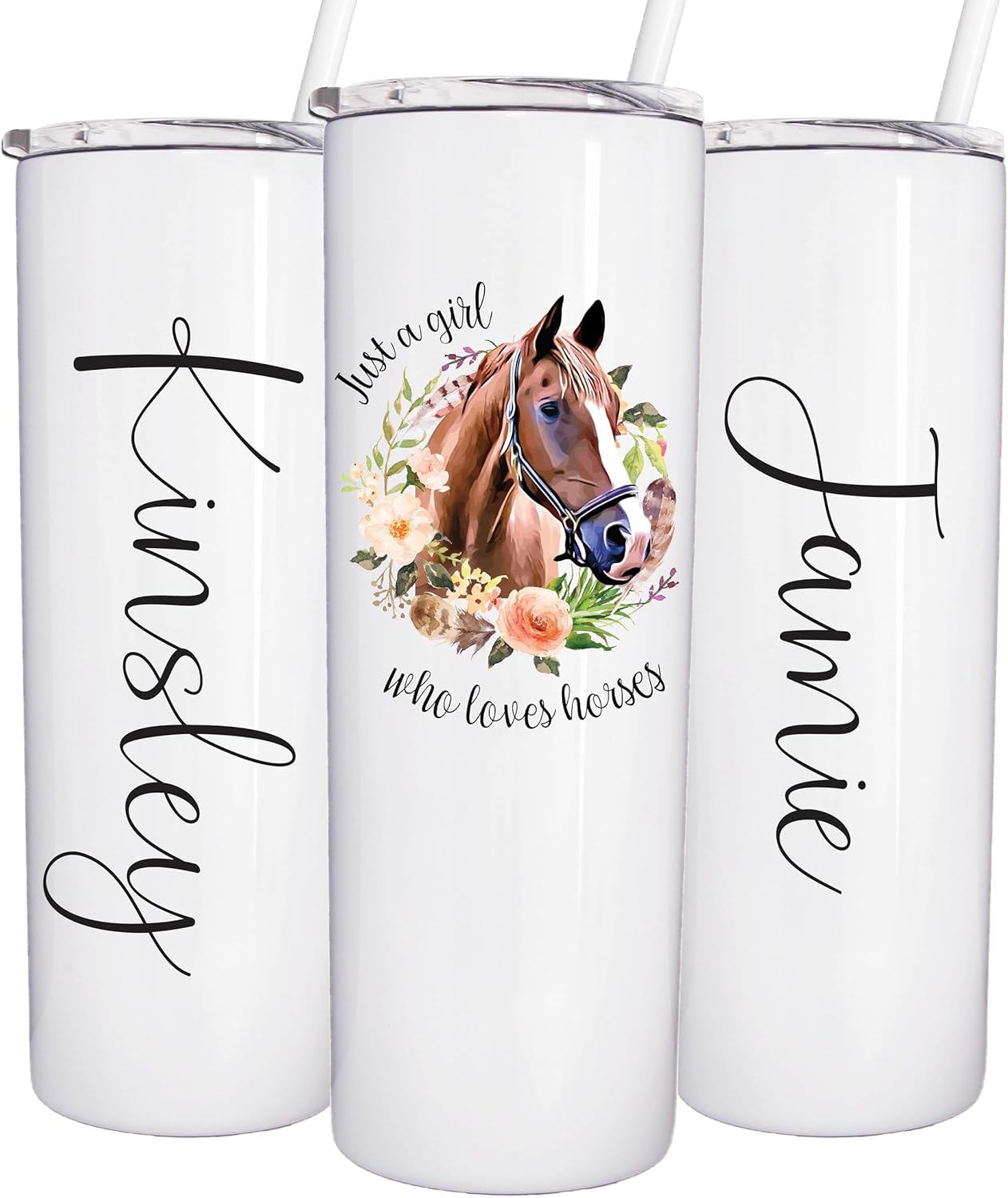 Personalized 20oz Horse Tumbler with Lid and Straw - Stainless Steel - Vacuum Insulated - Gift for Trainer, Horse Lover, Equestrian