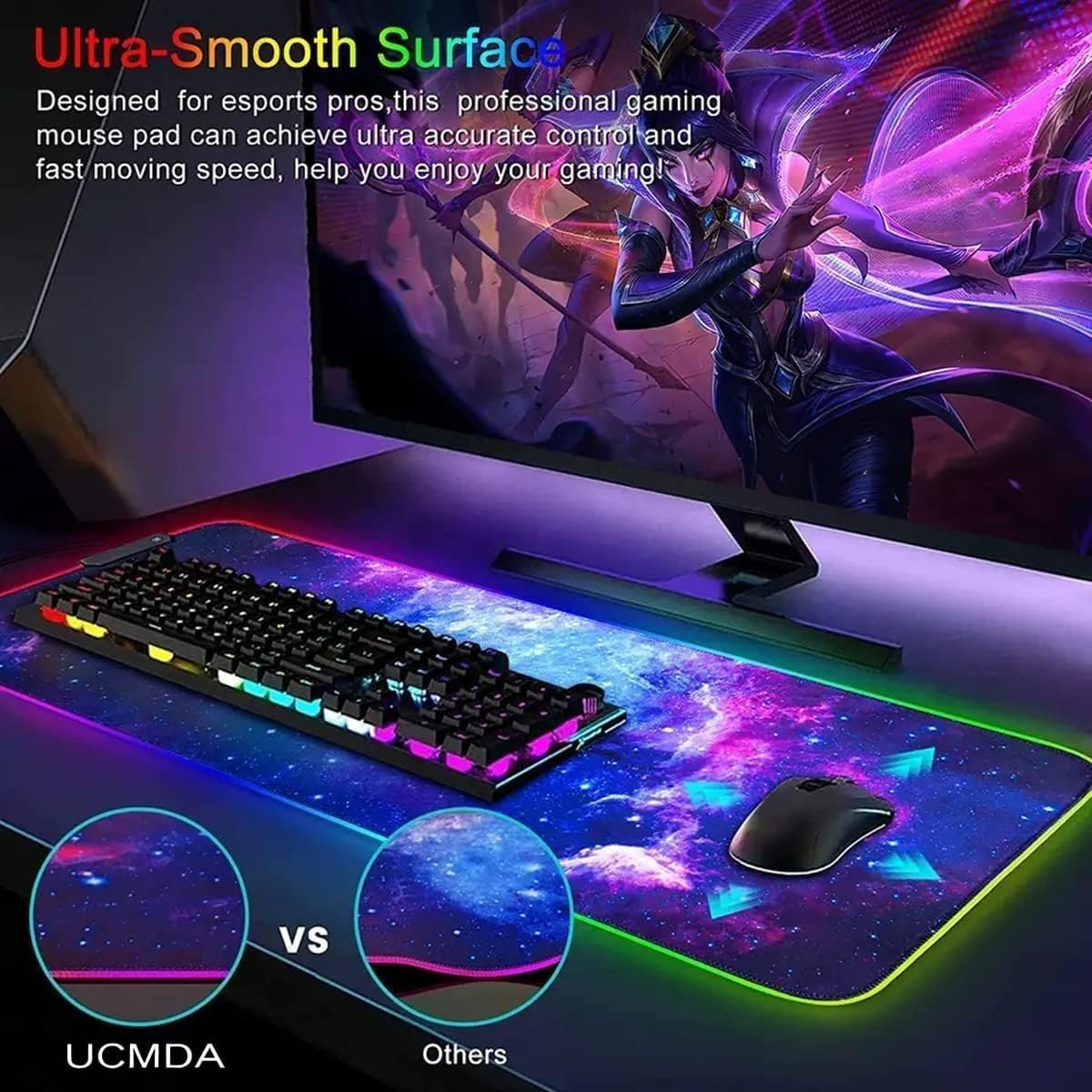 RGB Tapis de Souris Gaming - Grand Tapis de Souris XXL 900x400mm, 14 Modes LED Lumineuse Mouse Pad, Mouse Pad Rétroéclairage, Surface Antidérapante pour Gamer, Ordinateur, PC, Ciel étoilé