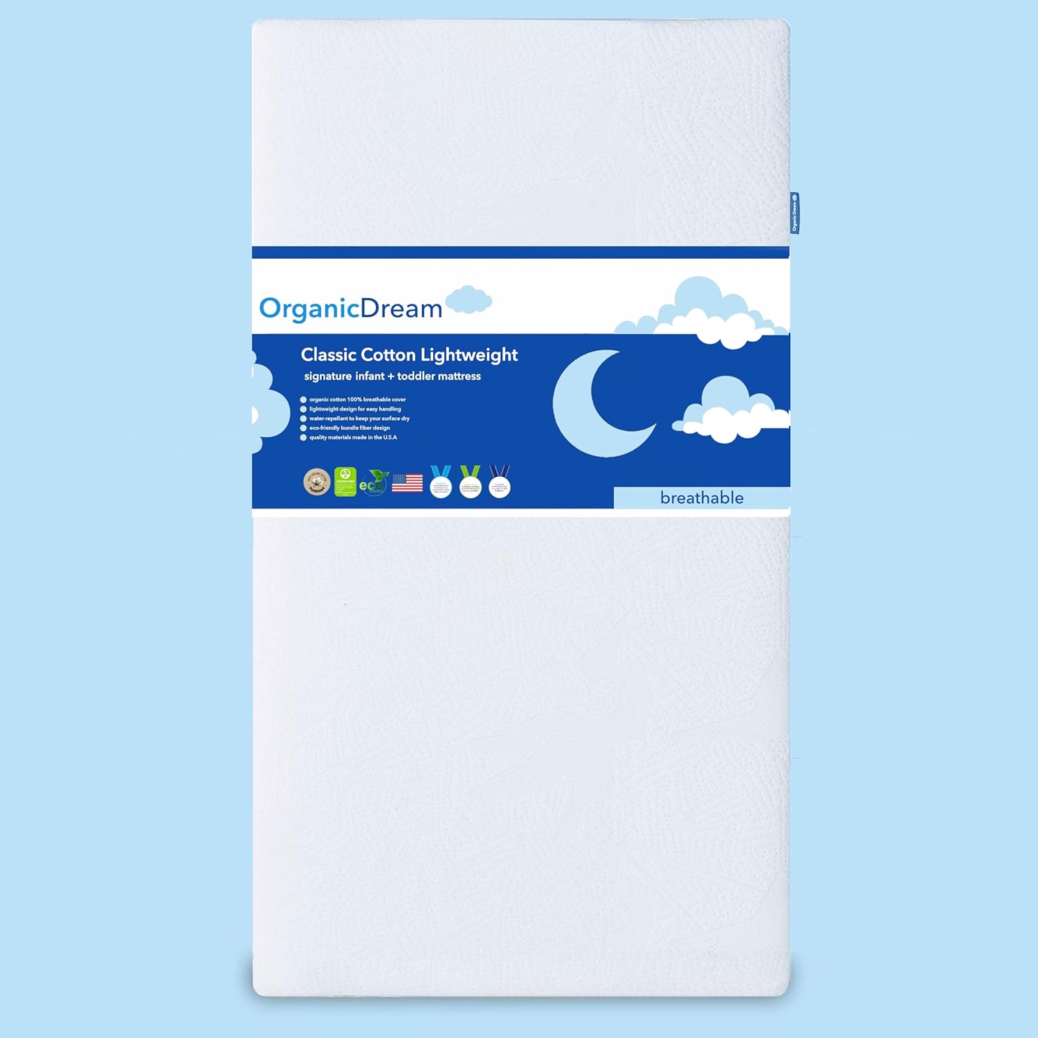 ORGANICDREAM Crib and Toddler Mattress - 100% Breathable Proven to Reduce Suffocation Risk, 100% Washable Cover, Baby + Toddler Bed, GREENGUARD Certified, Hypoallergenic - Deluxe 5"- White