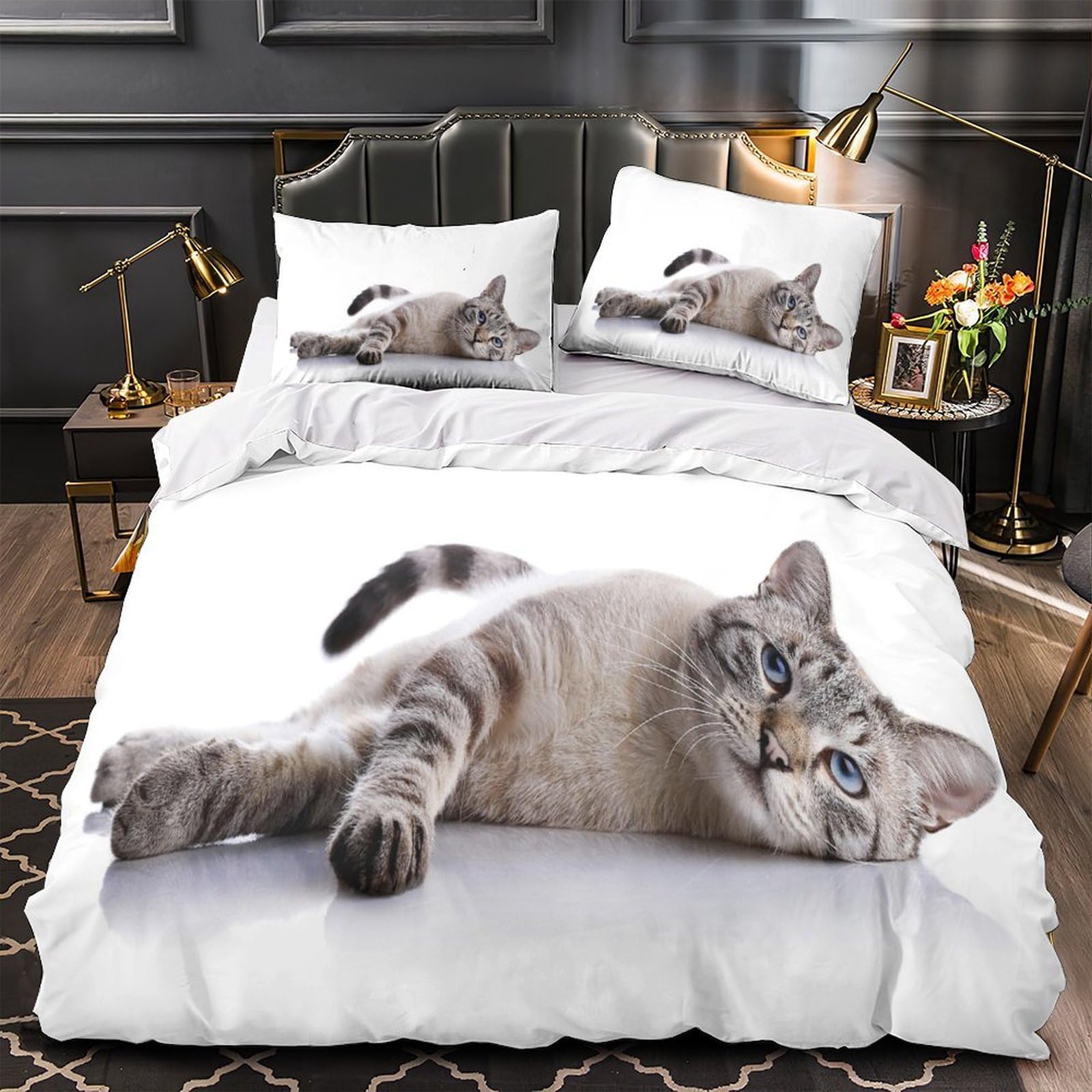 Parure de lit chat couché hypoallergénique et ultra douce pour ado