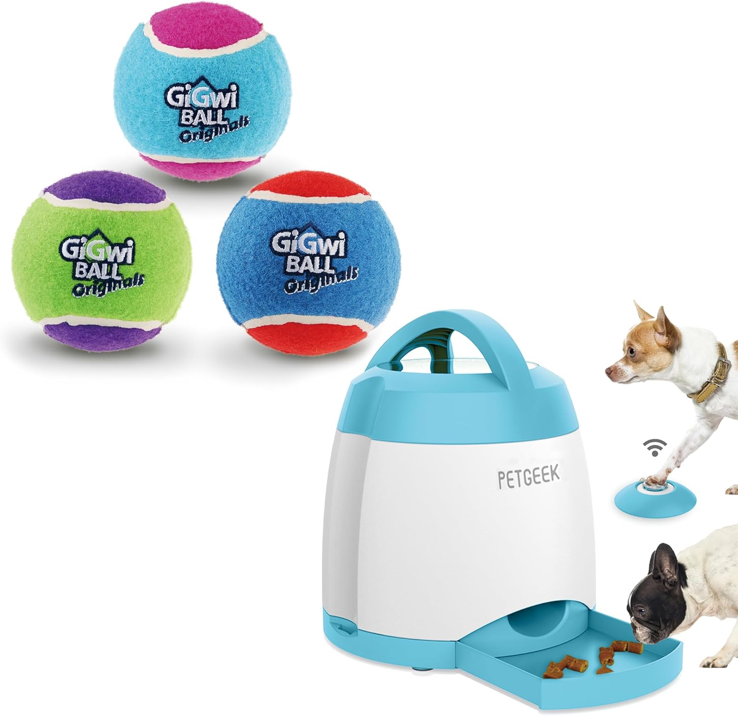 PETGEEK Bundle 2 Items Treat Dispenser Dog Toys & Gigwi Squeaky Tennis Ball Dog Toys 3 Set