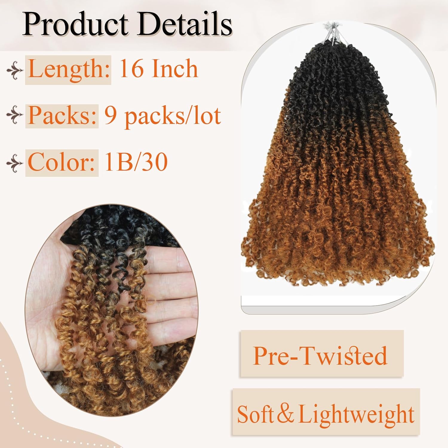 Yanky Twist Crochet Hair 16 Inch 9 Packs Pre Looped Mini Twist Yankee Twist Micro Yaki Twist Synthetic Curly Crochet Hair Extensions For Black Women (T30, 16inch)