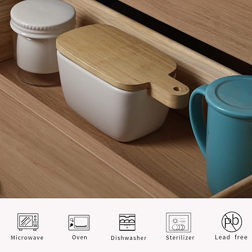 Miniatura 8 de Mantequillera de porcelana - Soporte grande de cerámica con tapa extendida (blanco, 6.5 x 3.9 x 3.14 pulgadas)