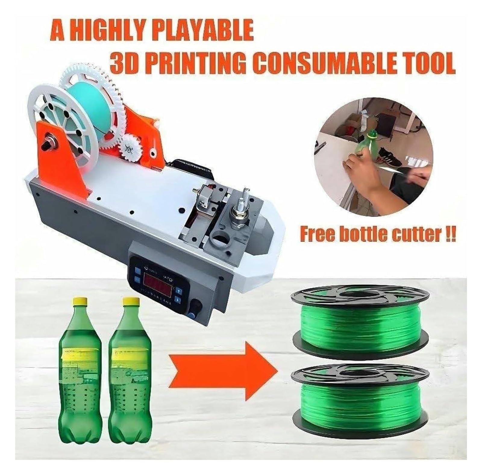 Macchina for la creazione di filamenti da tavolo 3D for creatori di fai da te - Filamenti for stampante 3D da bottiglie di plastica riciclate con controllo digitale della temperatura(B)