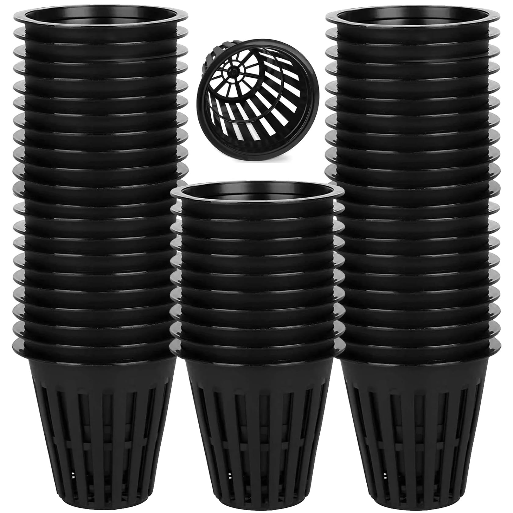 Licsaliwe Black 50Pcs Net Pots For Hydroponics, 2 Inch Slotted Net Cups Plastic Plant Baskets With Breathable Grid, Hydroponic Bucket Growing System Supplies