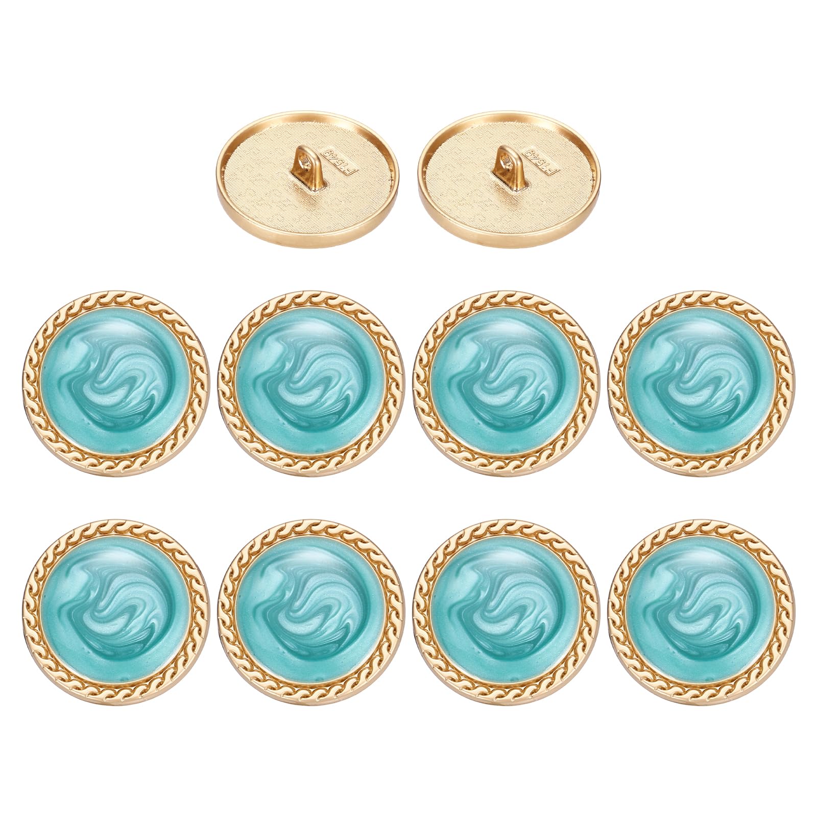 Boutons à coudre ronds en métal doré vintage 25mm couleur bleu lac pour manteaux x10