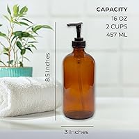 Vista 6 de Cornucopia Brands 16oz Amber Glass Bottles w/ Pump Dispensers (2-Pack); Refillable Lotion Liquid Soap Pump Brown Bottles Labels, BPA-Free Plastic