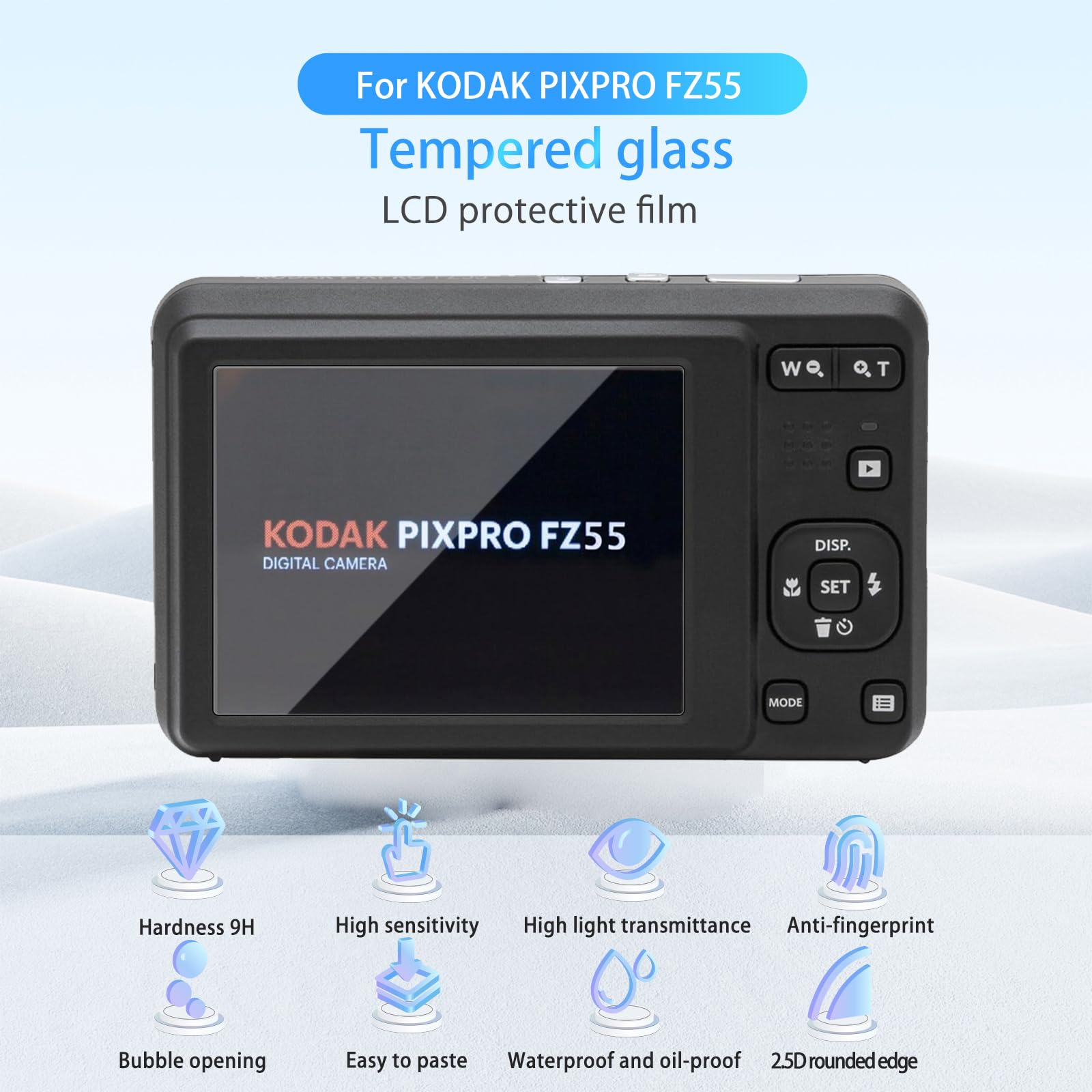 NOUKAJU Ochraniacz ekranu do KODAK PIXPRO FZ55, szkło hartowane HD, twardość 9h, zarysowania, ochrona przed odciskami palców, osłona folii ze szkła hartowanego do KODAK PIXPRO FZ55 [2 sztuki]