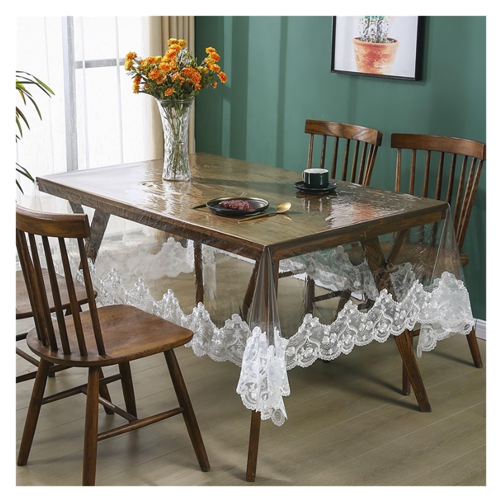 Ygmnqal White Transparent Pvc Tablecloth Lace Embroidered