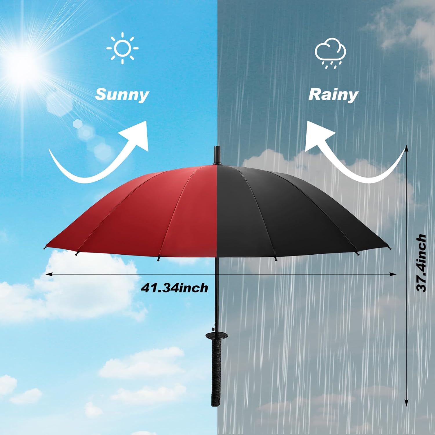 Talltalk Samurai Umbrella Semi-automatic Katana Sword Umbrella Gifts for Men Women Cosplay Decoration Travel Birthday Windproof Sun and Rain Protection Outdoor Umbrellas - Image 2