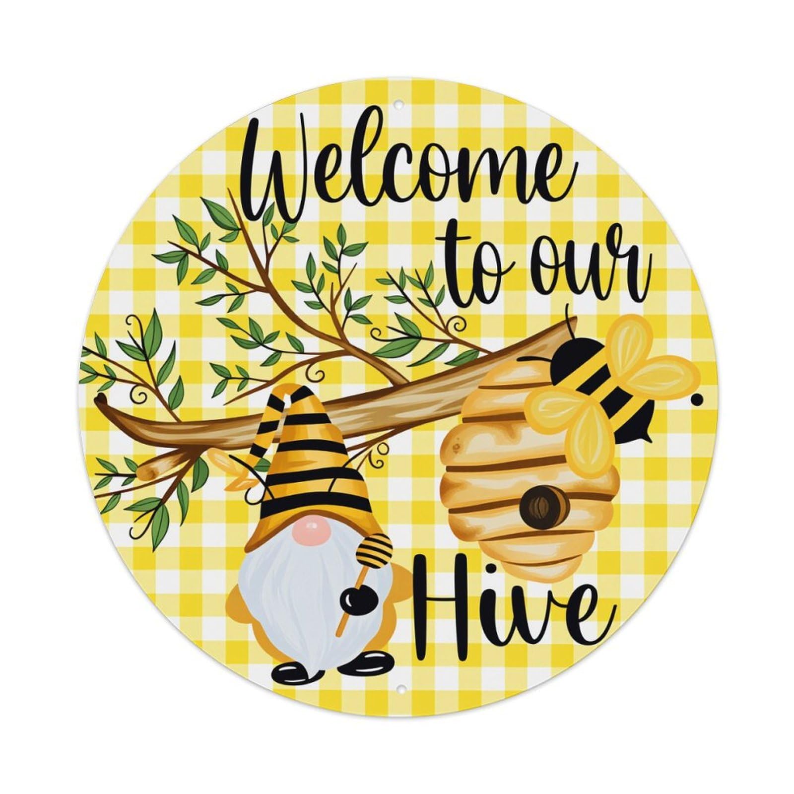 Welcome To Our Hive Gnome Bee Tin Sign Vintage Style Home Bar Garden Wall Plaque Decor Metal Poster 8x12 Inch