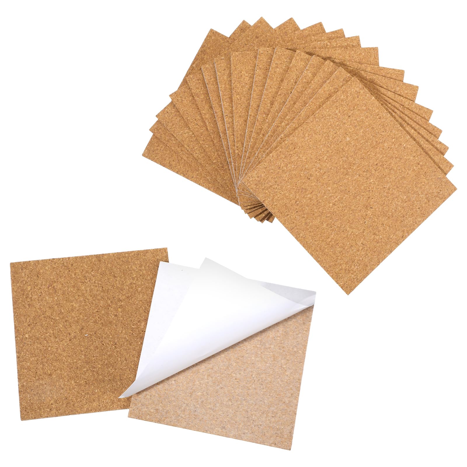 Matwsec 15 PCS Adhesive Cork Sheets 1mm Thick 10x10cm Cork Sheets with Adhesive Backing for DIY Coasters Crafts Wall Decor Coffee Insulation Wedding Party