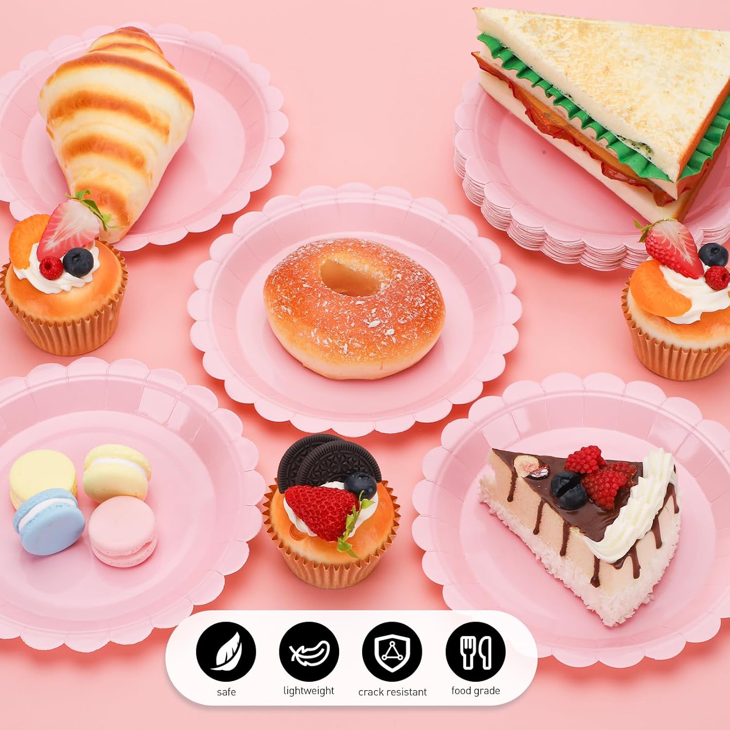 30 Pcs Pink Plates 7 Inch Light Pink Scalloped Plates Disposable Dessert Plate for Wedding Baby Shower Birthday Party - Image 4