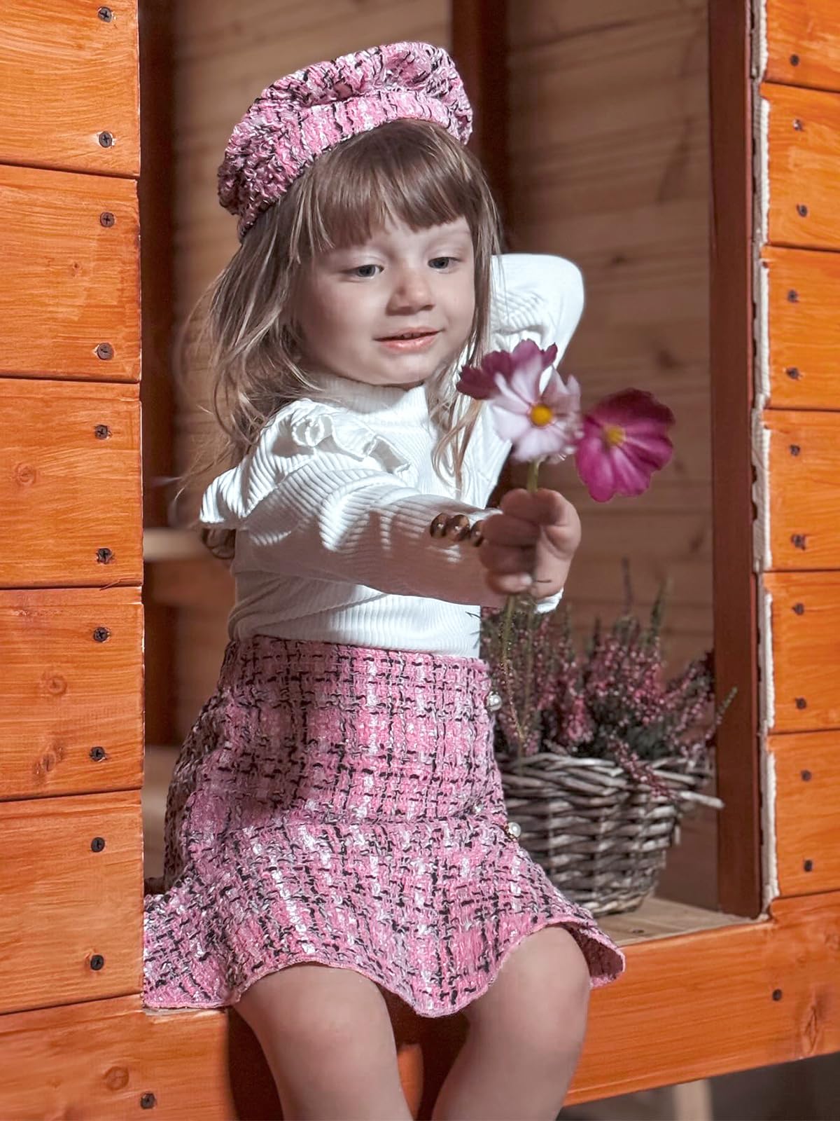 Miipat Baby Mädchen Kleidung Kleinkind Mädchen 3pcs Outfits Set Lange Ärmel Tops mit Mini Röcken Sets Herbst Winter Babybekleidung Mädchen Bekleidungssets mit Hut