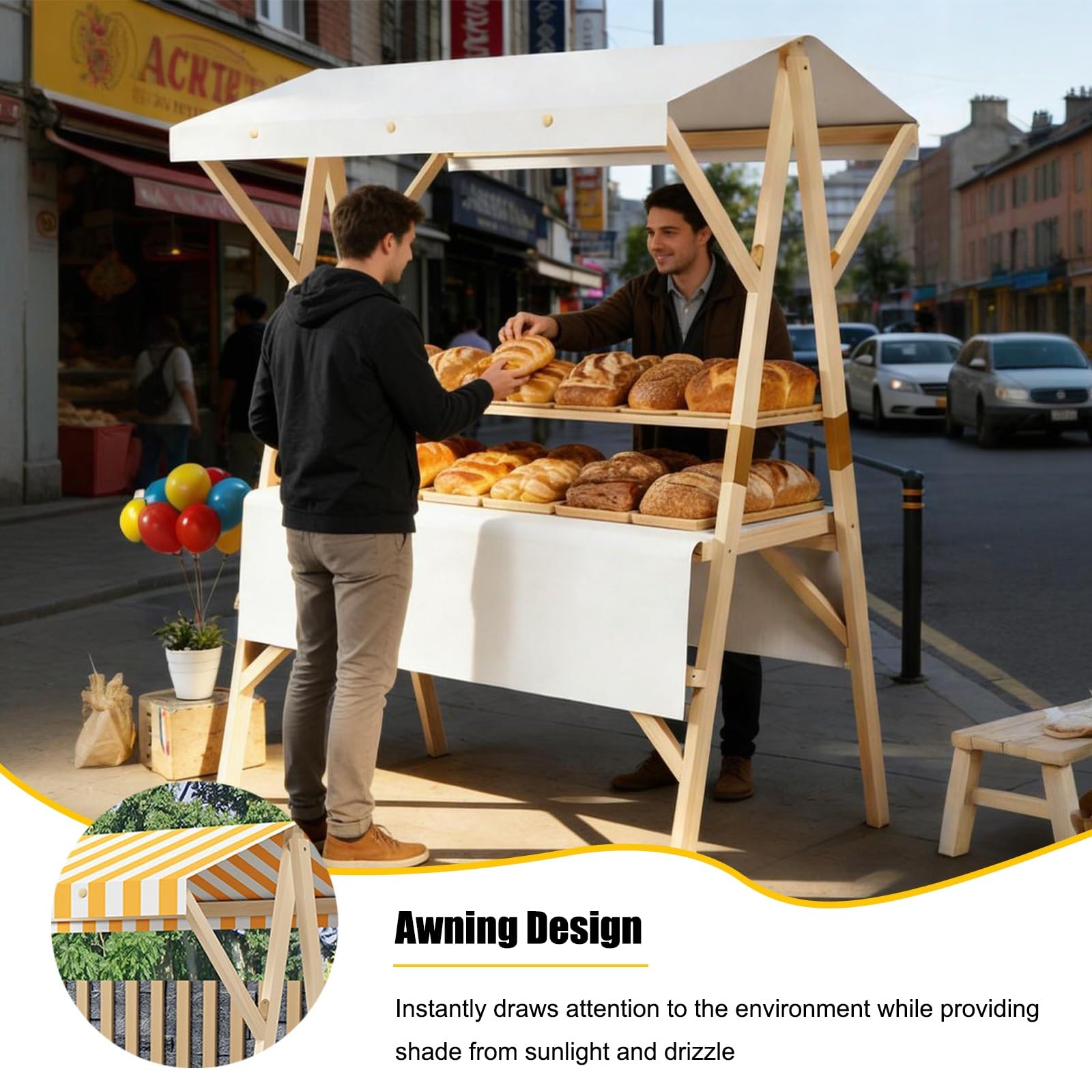 Espositore for Bancarelle del Mercato con Tende da Sole, Carretti dei Venditori Ambulanti, Bancarella Commerciale in Legno, per Espositori da Mercato(Blue,150cm/59in)