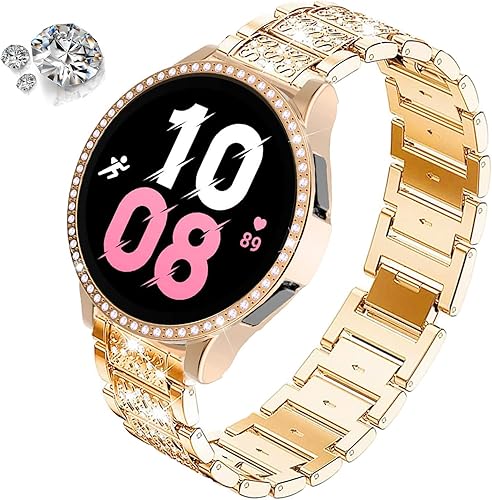 Vista 65 de Correas compatibles con Samsung Galaxy Watch FE / 5/4 de 1.575 pulgadas, correa de metal con diamantes de imitación brillantes de 0.787 pulgadas