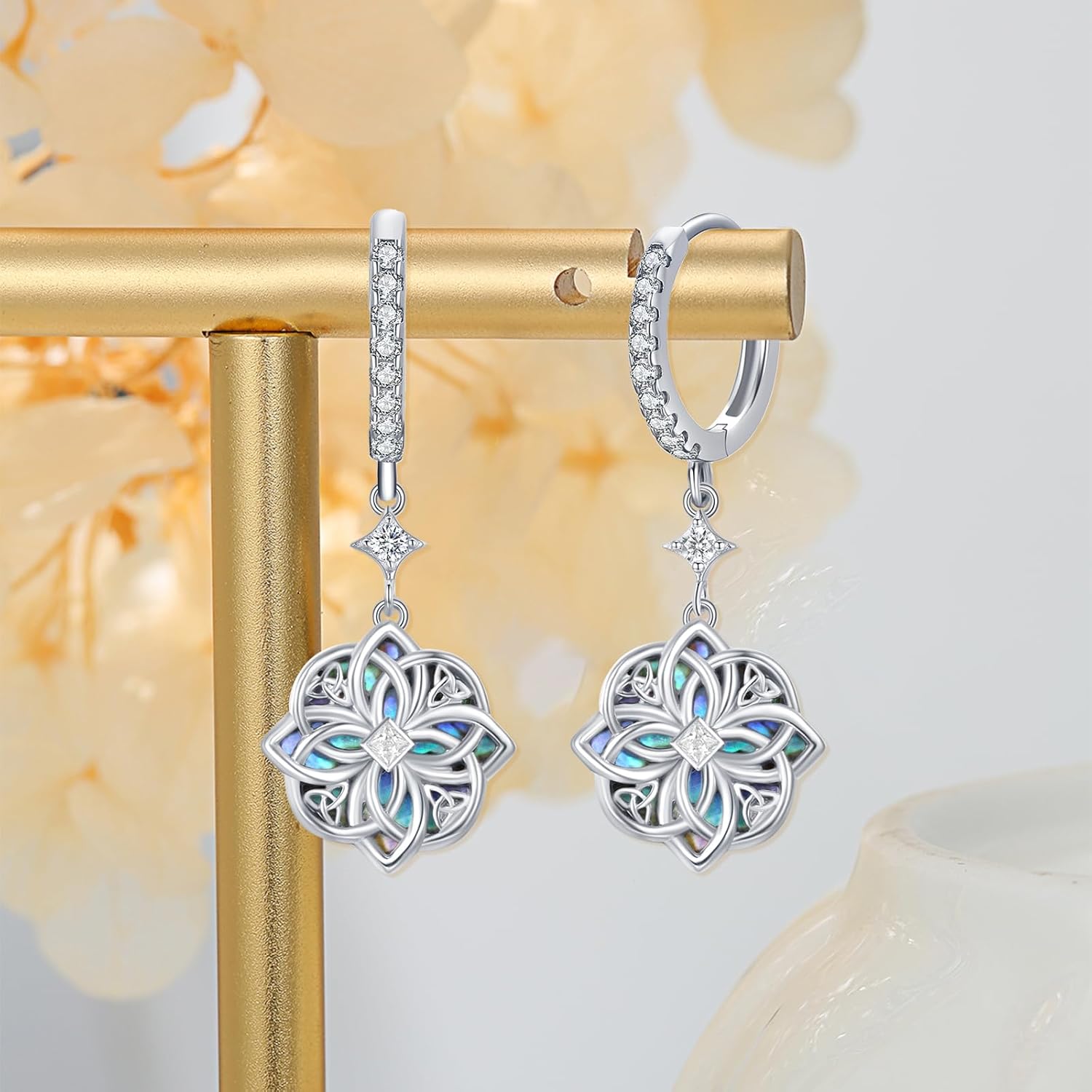 Celtic Witches Knot Earring 925 Sterling Silver Witch Earrings Abalone Shell Drop Dangle Hoop Celtic Earrings Witches Knot Jewelry Gifts for Women - Image 5