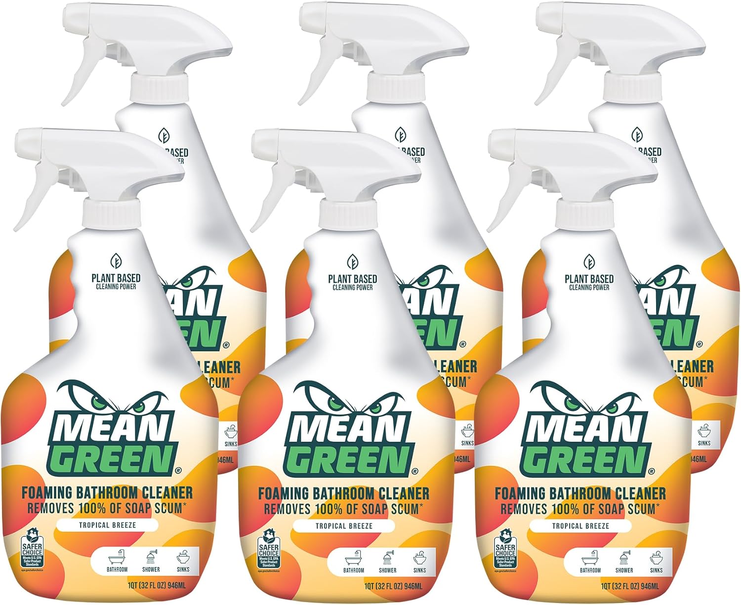 Mean Green Non-Concentrated Ready-to-Use Bathroom Cleaner, Tropical Breeze, 32 Ounce, 6 Pack