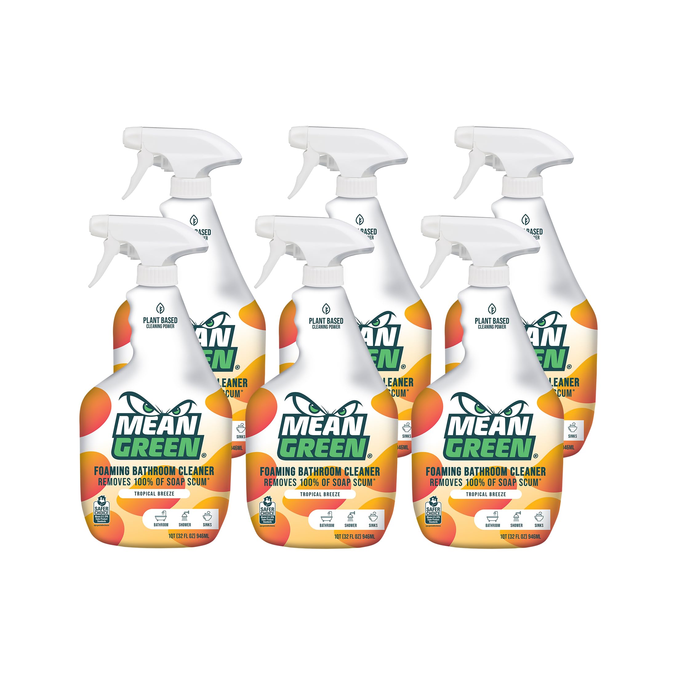 Mean Green Non-Concentrated Ready-to-Use Bathroom Cleaner, Tropical Breeze, 32 Ounce, 6 Pack