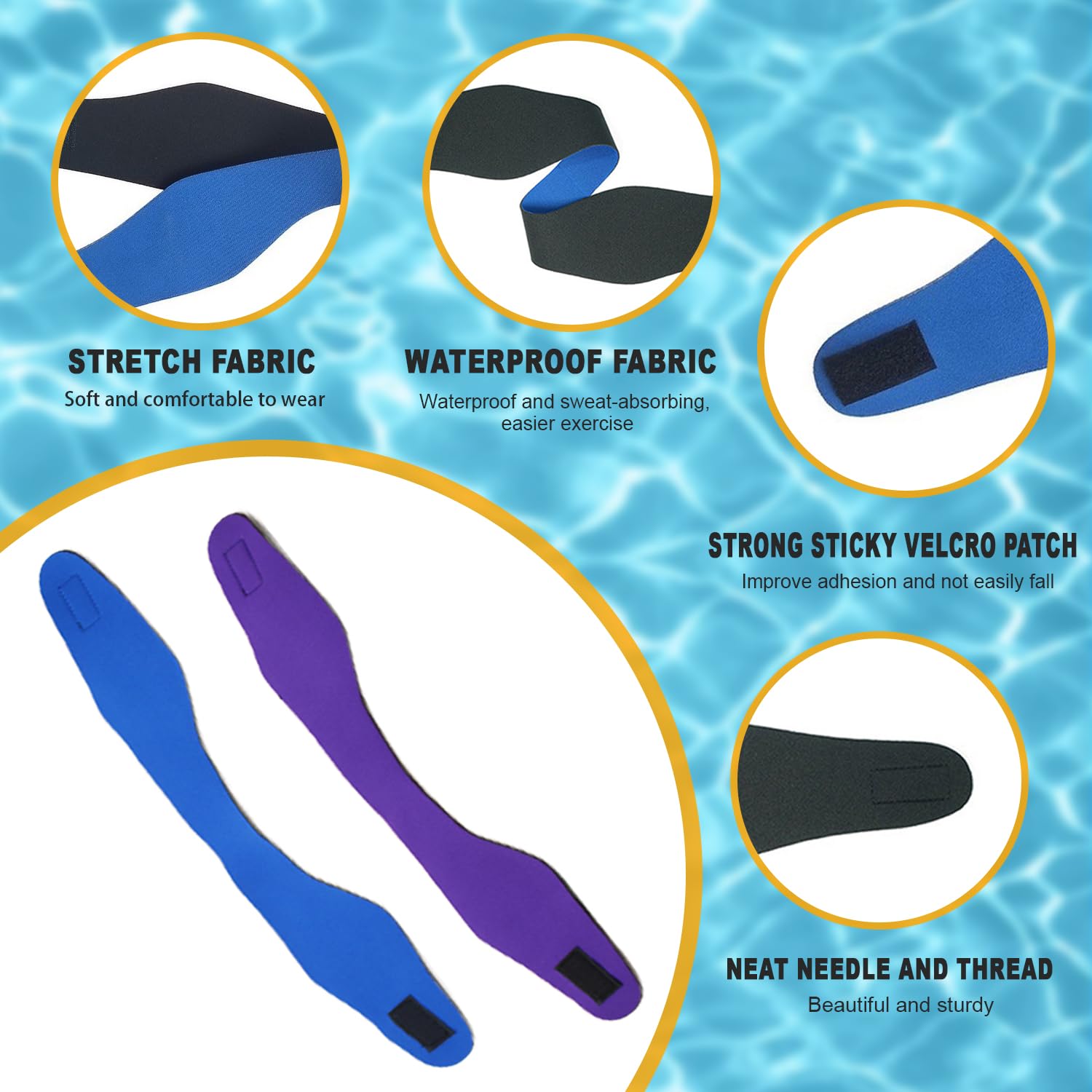 2er-Pack Elastica Fascia da Nuoto，Fascia da Bagno in Neoprene per Adulti e Bambini，Fascia Per L'orecchio Da Nuoto Per Bambini Adulti，Adatto per Surf Sci Nautico（Blu e Viola-L）