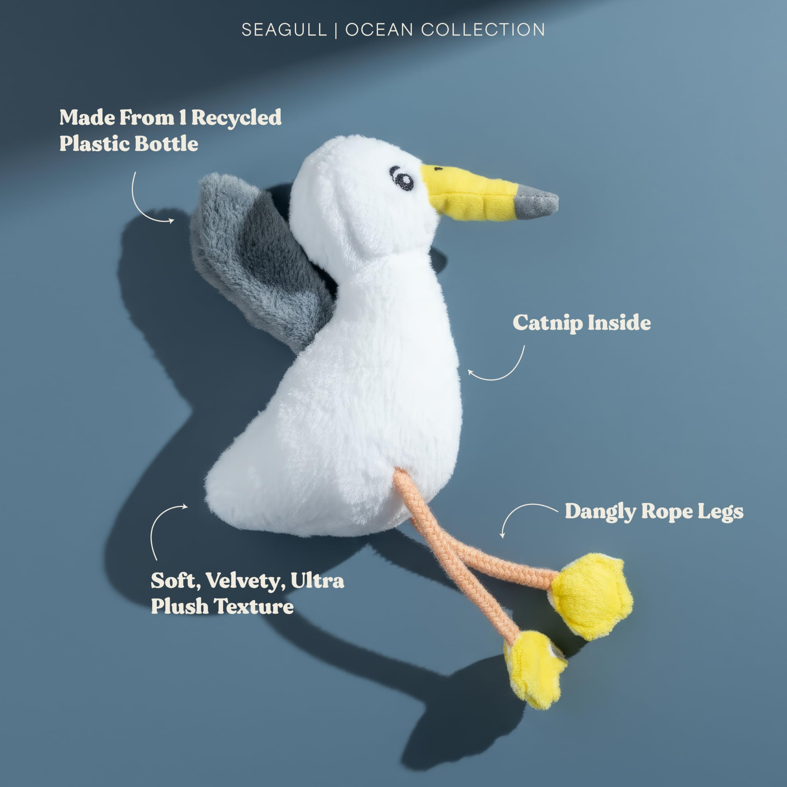 Jouet en peluche pour chat | Collection océan | Jouet en forme de mouette à pattes pendantes pour chats d'intérieur | Jouets interactifs en peluche pour tapoter et jouer | Fabriqué avec des