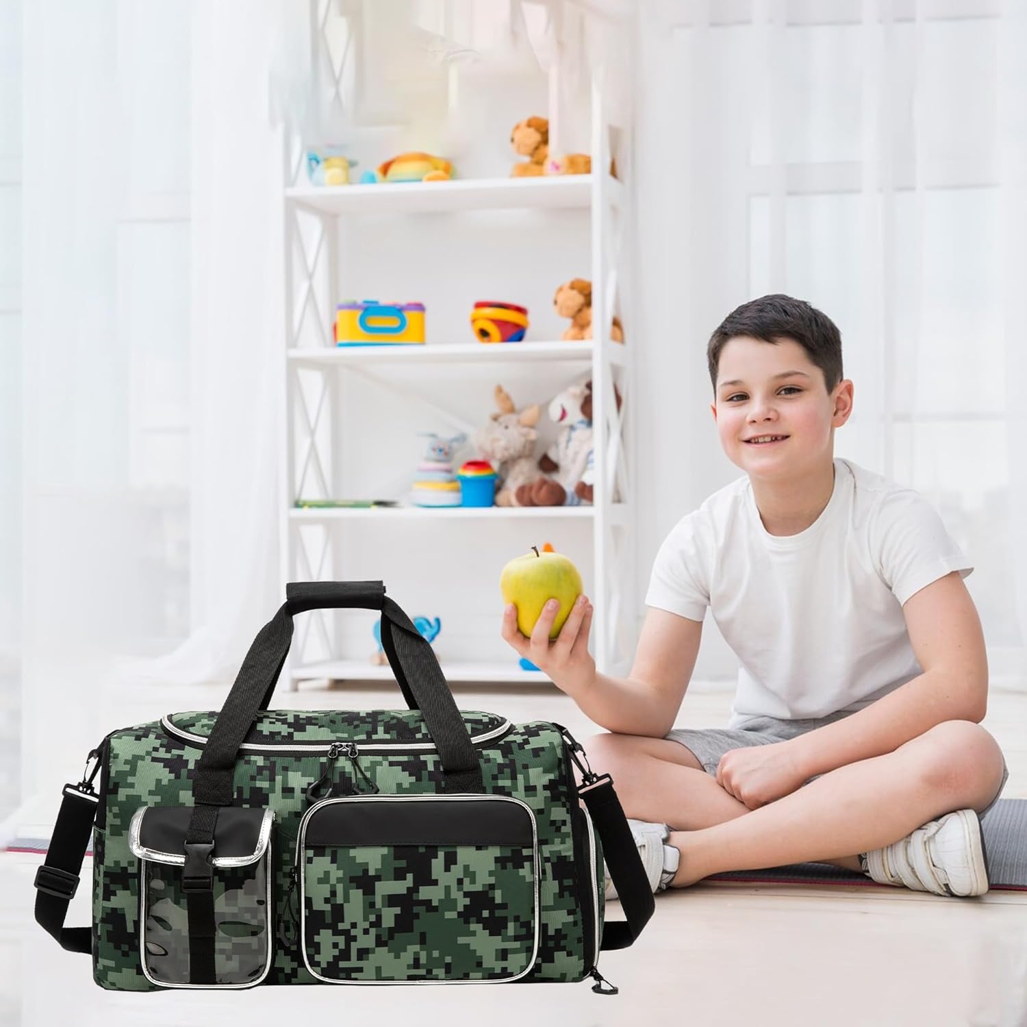 Kids Duffle Bag Boys Overnight Bag for Kids Weekender Travel Bags for Boys Sports Gym Gymnastics Tennis Bags with Shoe Compartment - Image 7