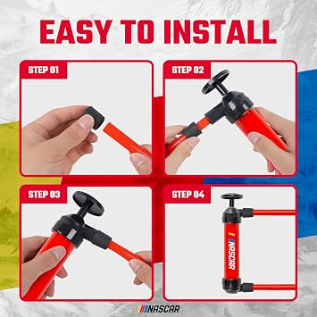 NASCAR Transfer Pump, Multi-Use Siphon Fuel Transfer Pump Kit for Gas Oil and Liquids, Leak-Free Gasoline Portable Fluid Transfer & Air Pump Kit for Water, Tires & More, Red & Black
