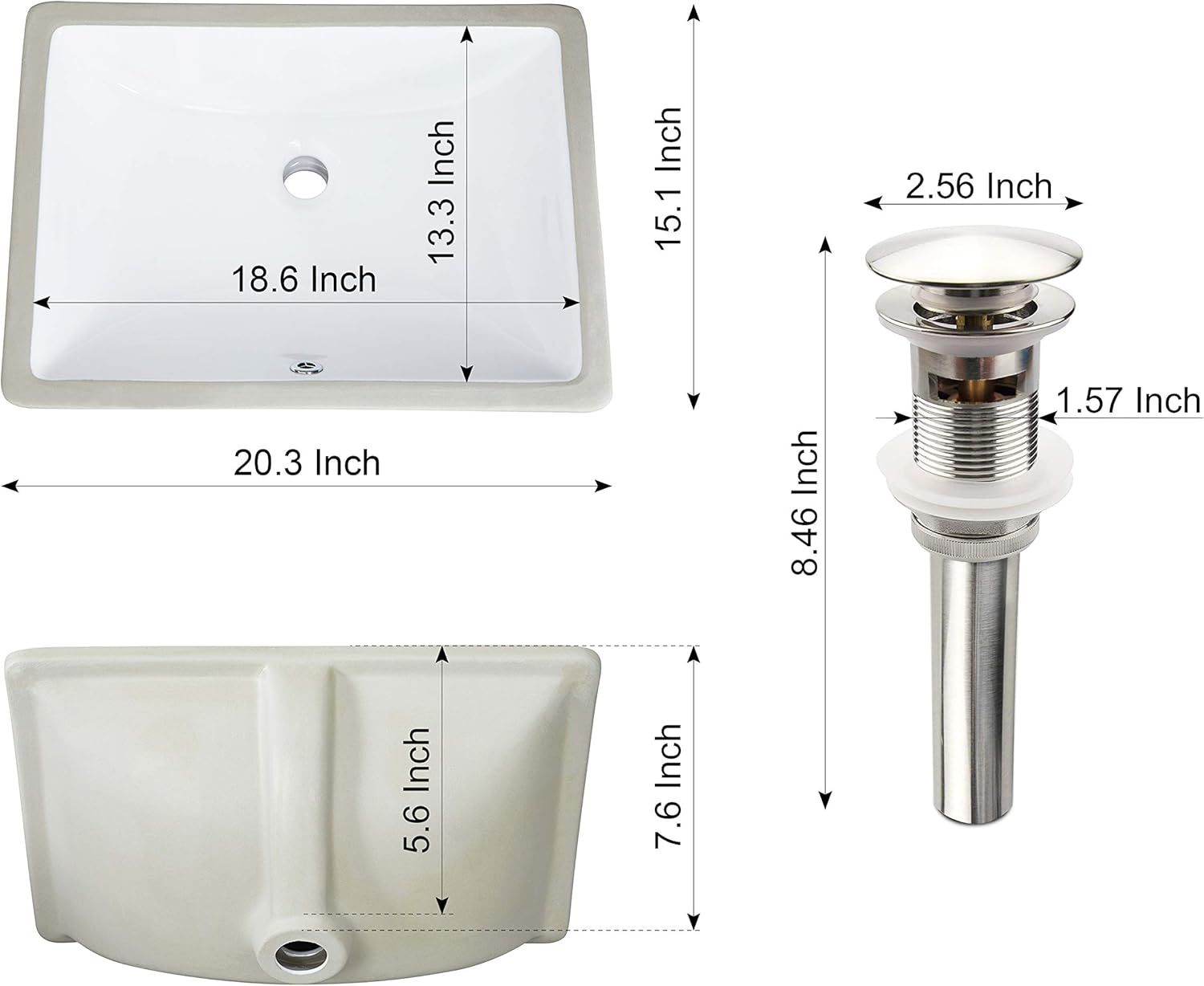 60% Off Discount PetusHouse 17x12 Inch Undermount Bathroom Vessel Sink and Pop Up Drain Combo, Rectangle White Ceramic Bathroom Vessel Vanity Sink Washing Art Basin, Overflow Type