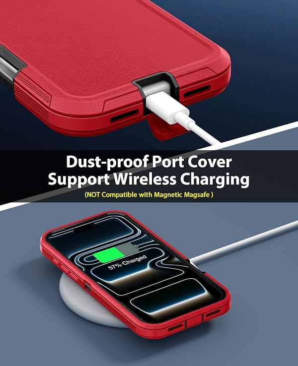 Jelanry Case for iPhone 17 Pro Max 5G 6.9-inch, Heavy Duty Rugged Dual-Layer Shockproof Drop Proof Protection w/Port Anti dust Scratch Back Cover Phone Case for Apple iPhone 17 Pro Max 2025, Red/Black by Jelanry - Image 5