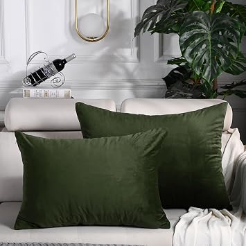 Karever Army Green Pillowcases Envelope Closure Solid Color Pillow Covers Pack of 2 Olive Green Bed Pillowcases Queen Pillowshams 20"X26"