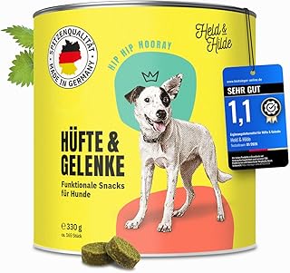 Hunde-Gelenk-Snacks für Knochen, Sehnen, Mobilität, DHA EPA Omega-3 MSM Grünlippmuschel Glucosamin Chondroitin Kollagen Spirulina Insektenprotein, nachhaltig, Made in Germany, 330g