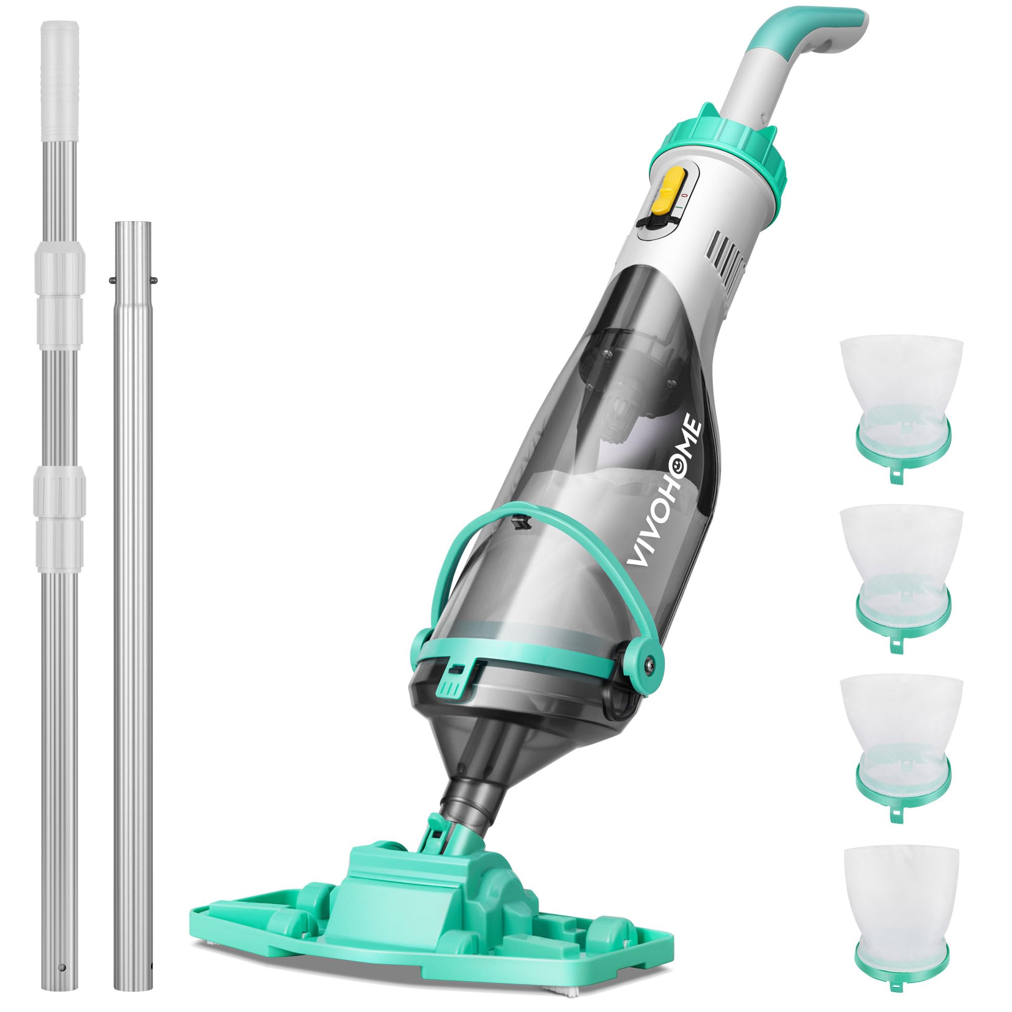 VIVOHOME 70LPM Poolsauger mit Akku Pool Staubsauger mit 4 Filterbeutel tragbarer Poolreiniger mit Teleskopstange 278cm Absaugung 60 Minuten Laufzeit für Pool Whirlpools Schwimmbad und Spa