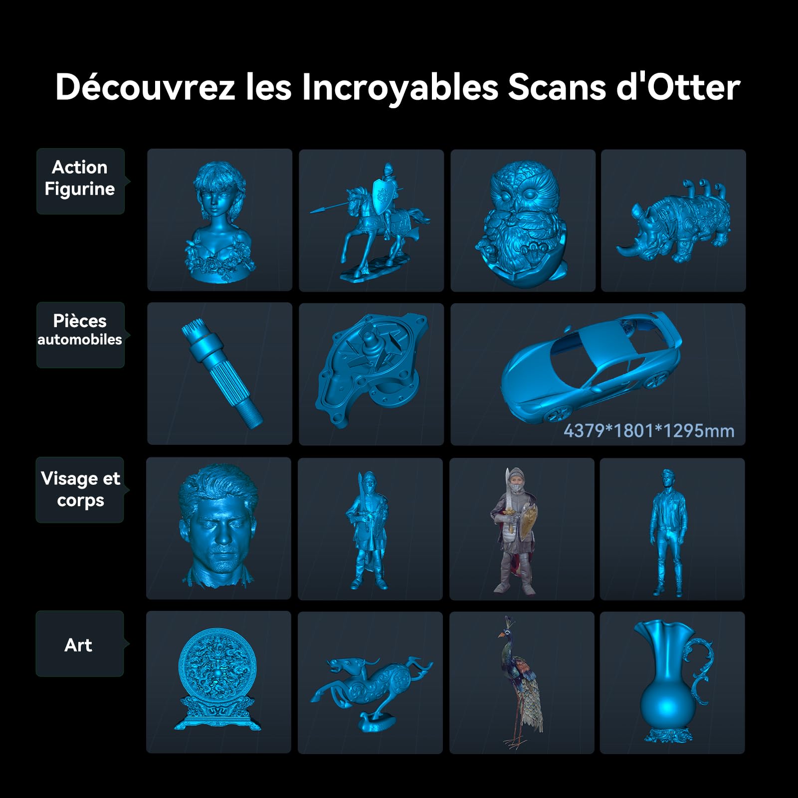 Creality CR-Scan Otter Scanner 3D pour Impression 3D, 20fps avec Vision Stéréo à Quatre Objectifs, Plage de Numérisation de 10 à 2000mm, Suivi Anti-tremblement, Précision de 0,02 mm pour MacOS/Windows