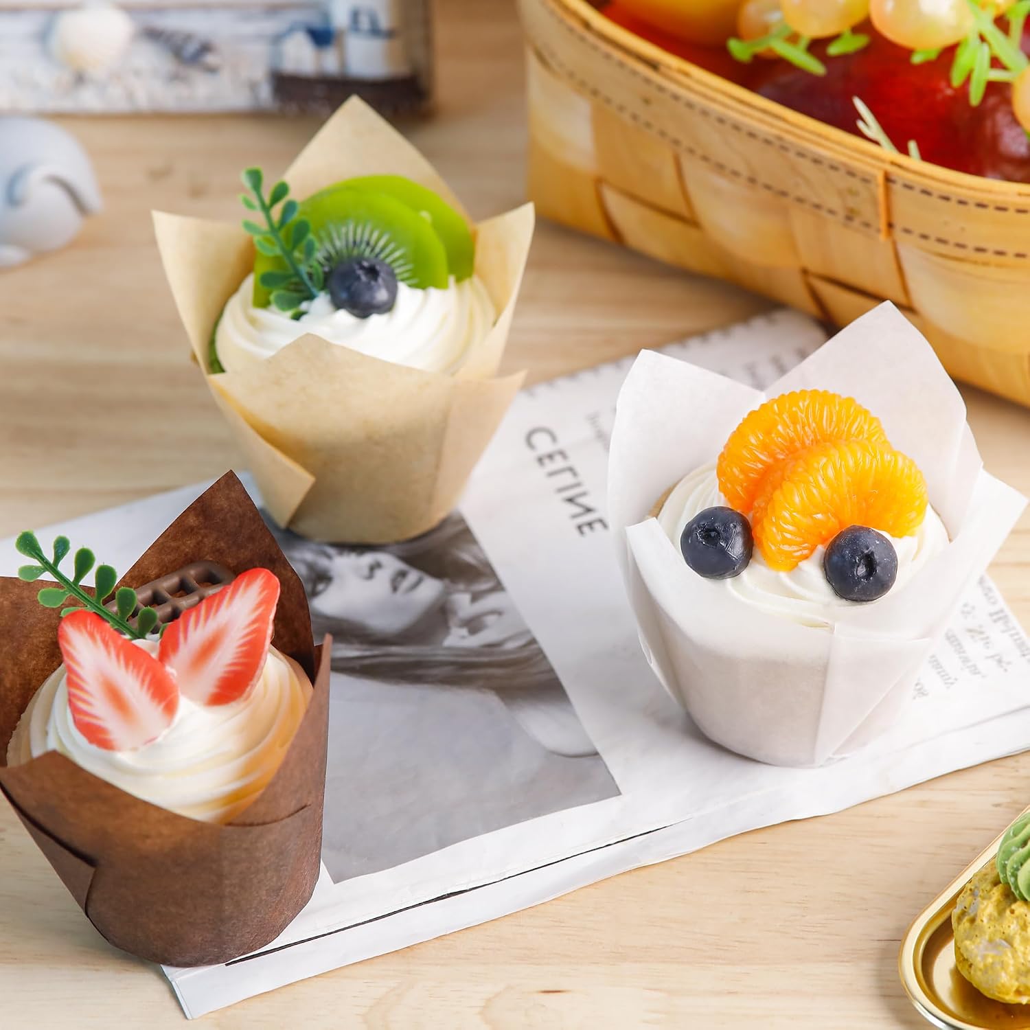 NPLUX 200Pcs Tulip Cupcake Liners Parchment Baking Muffin Cups Mixed Color