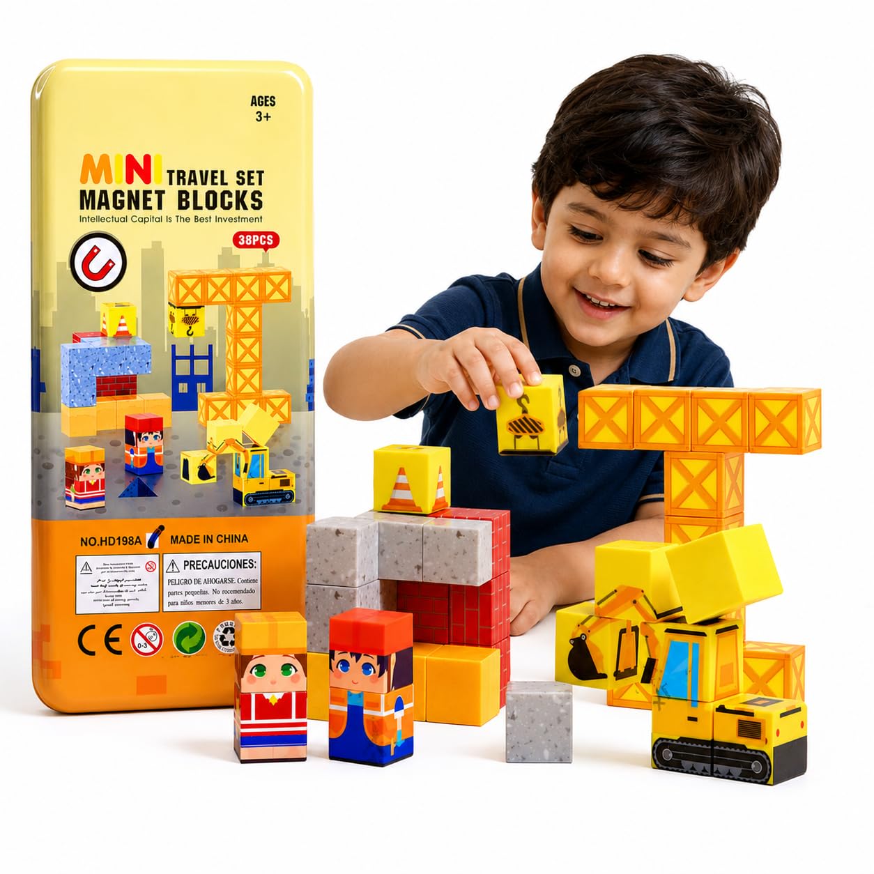 Lefan Mini Travel Magnet Blocks 38 Pieces Building Block Set with Metal Storage Tin Box | Magnetic Construction Toy | STEM Educational Learning Toy for Boys & Girls Age 3+ | Portable Travel Toy-image-14