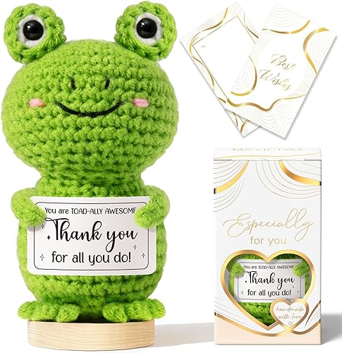 Thank You Gifts for Women Emotional Support Crochet Plush, Handmade Funny Frog Crochet w Card Employee Appreciation Gifts for Teacher, Valentines