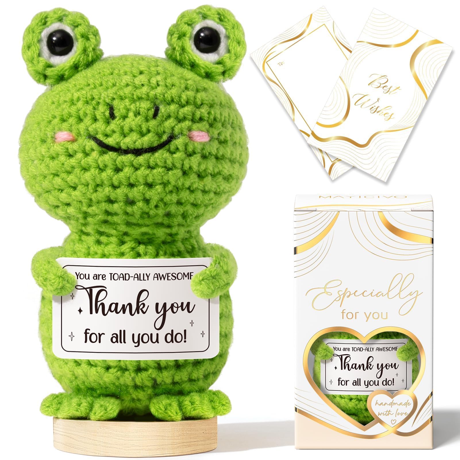 Thank You Gifts for Women Emotional Support Crochet Plush, Handmade Funny Frog Crochet w/ Card Employee Appreciation Gifts for Teacher, Christmas Birthday Gift Set for Women Coworker Nurses Boss Staff
