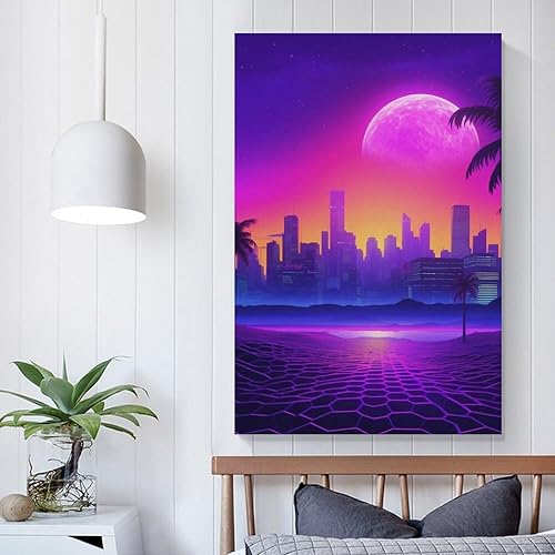 Miniatura 5 de Póster en lienzo con diseño de palmera urbana de neón Synthwave Retrowave para dormitorio, aula, dormitorio, sala de estar, decoración estética para