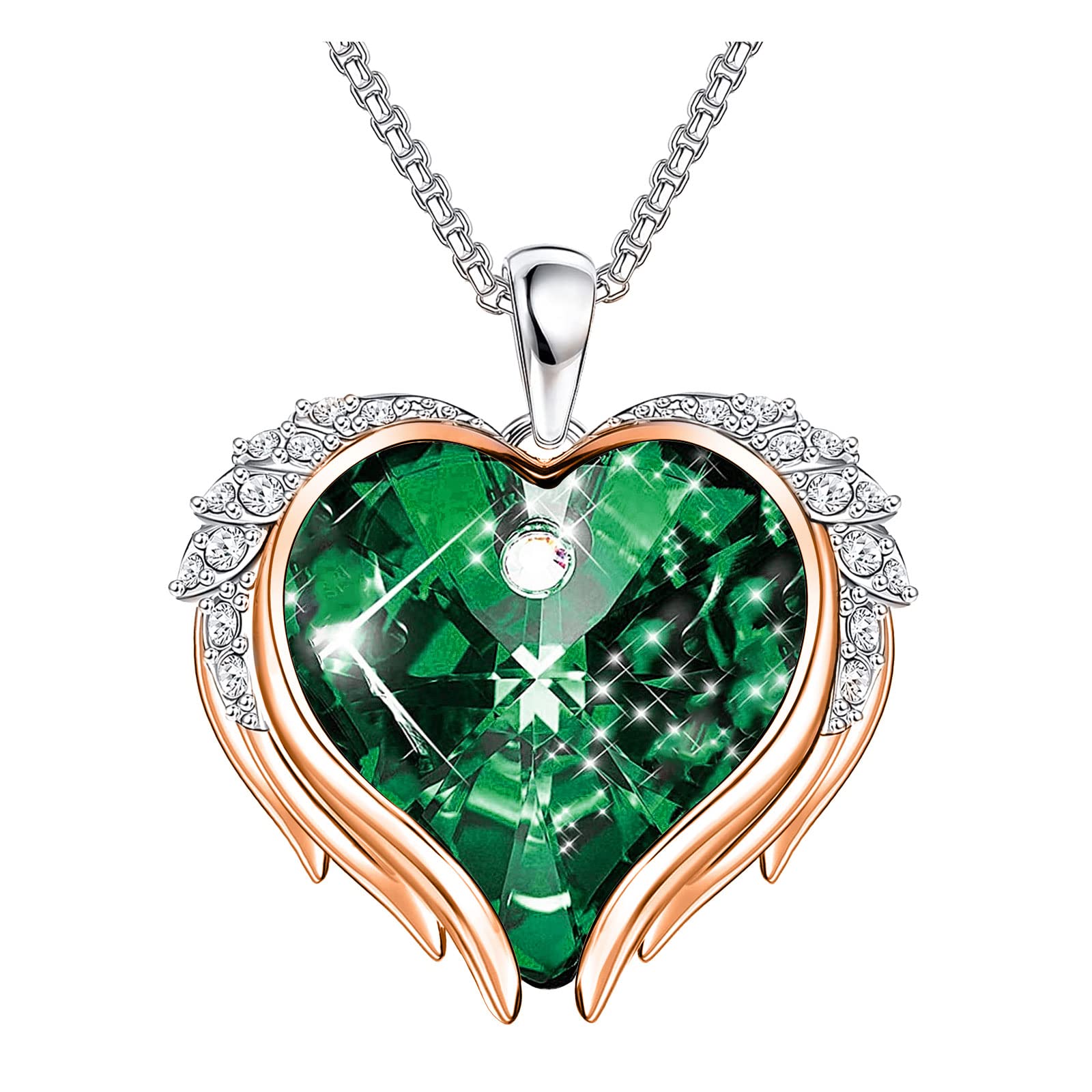 MINCHEDA Love Heart-Shaped Angel Wings Necklaces for Women, Silver-Coloured Pendant Necklace Gifts for Her, Valentine's Day, Anniversary, Women Girls Wives Girlfriends