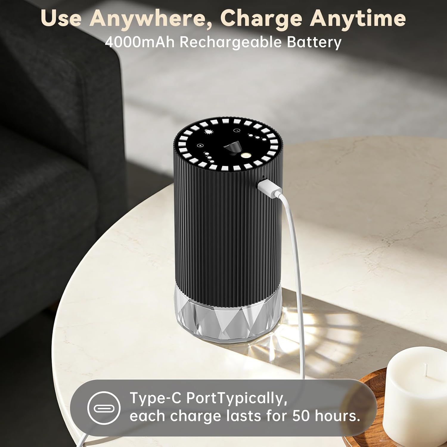 Car Diffuser, Car Air Freshener Diffuser, Waterless Essential Oil Diffuser, Rechargeable for Home Office,30-50hrs Long Lasting