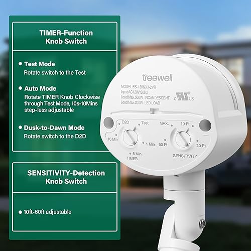 Miniatura 10 de Sensor de movimiento, detector de movimiento de repuesto de 180 grados, tiempo ajustable y sensibilidad de detección de hasta 60 pies, 3 modos de