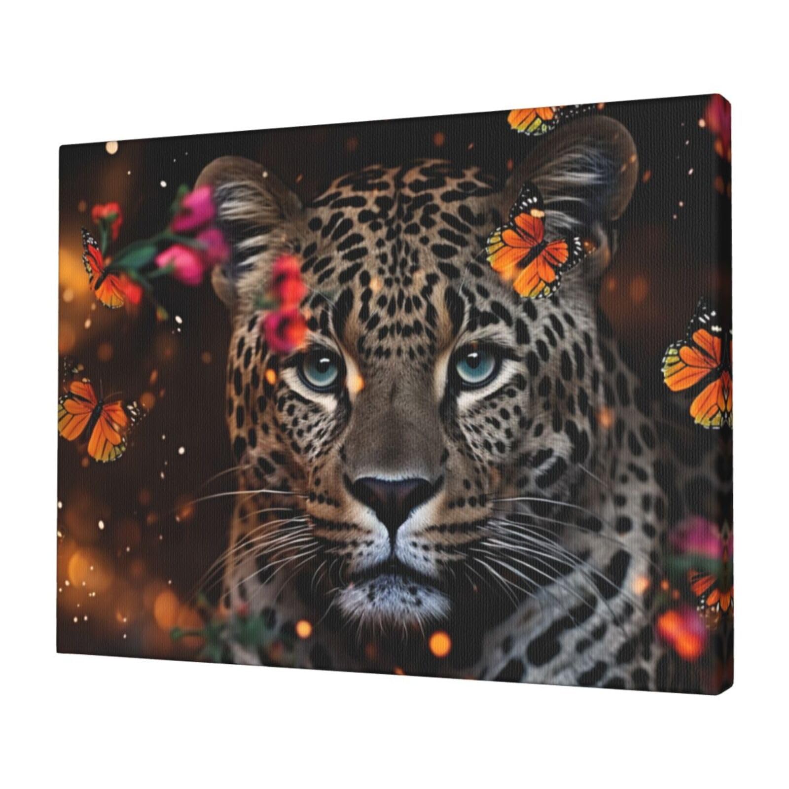 KLOPH Leopard and Butterfly Canvas Wall Art for Living Room 12"x16" Modern Artwork Painting for Bathroom Hanging Canvas Prints Aesthetic Wallart for Bedroom Kitchen Office Wall Decor