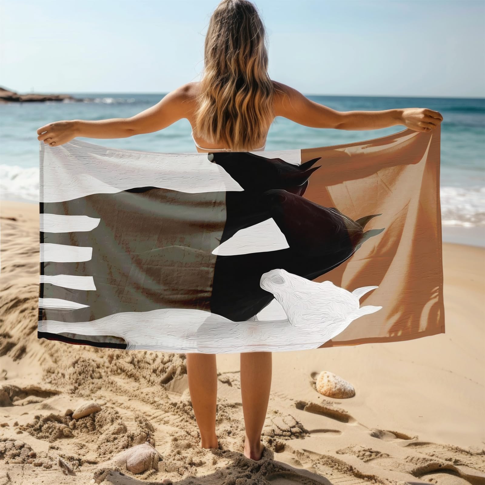 Générique Serviette Microfibre Plage Modèle Noir Blanc