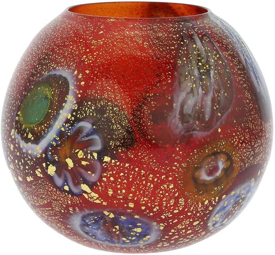 GlassOfVenice Murano Glass Millefiori Votive Candle Holder - Red