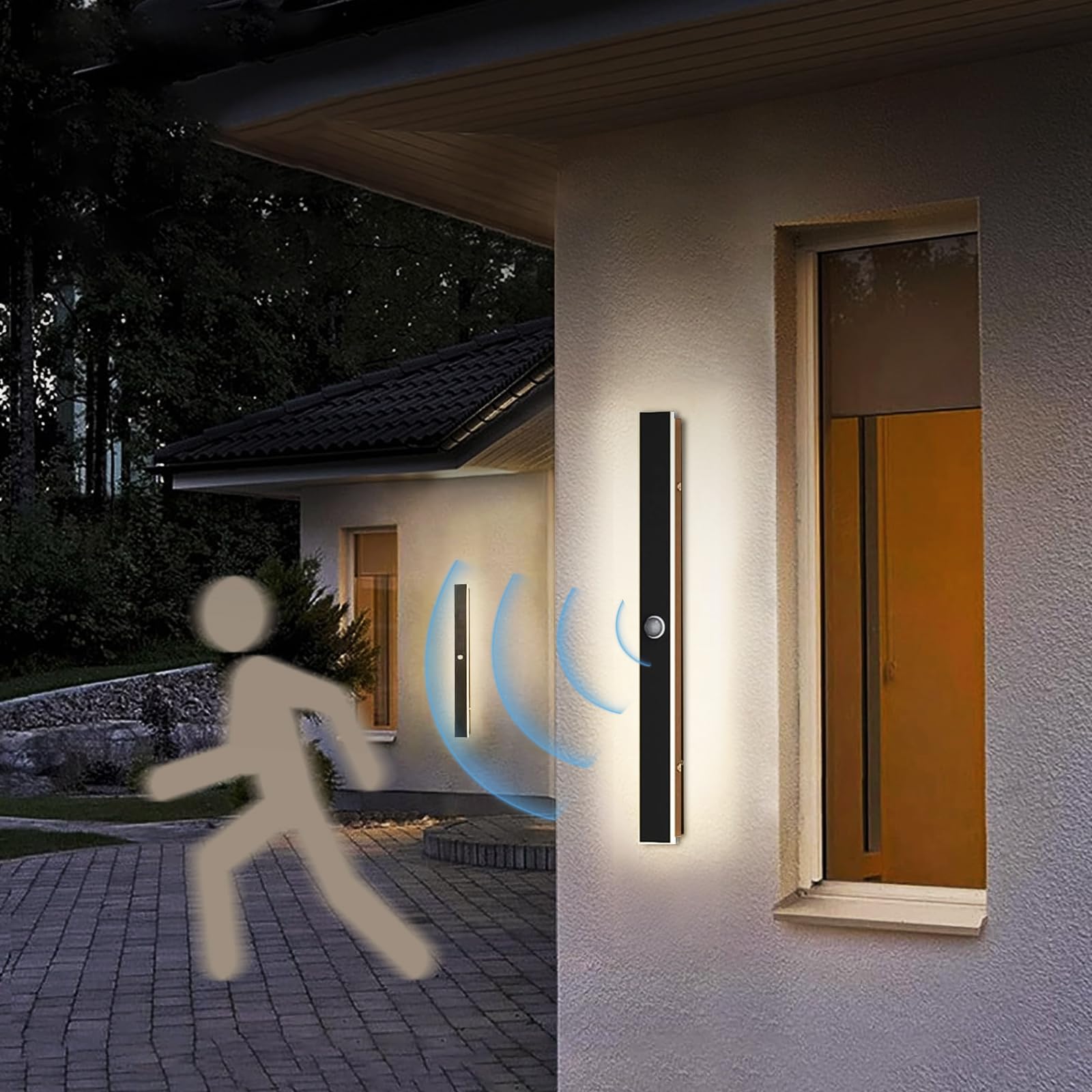 LED Luminaire Exterieur Murale Détecteur de Mouvement Longue Applique Murale 80CM Noir Etanche Lampe Murale Moderne Éclairage Mural Porch Garage Patio, Blanc Naturel 4000K 25W