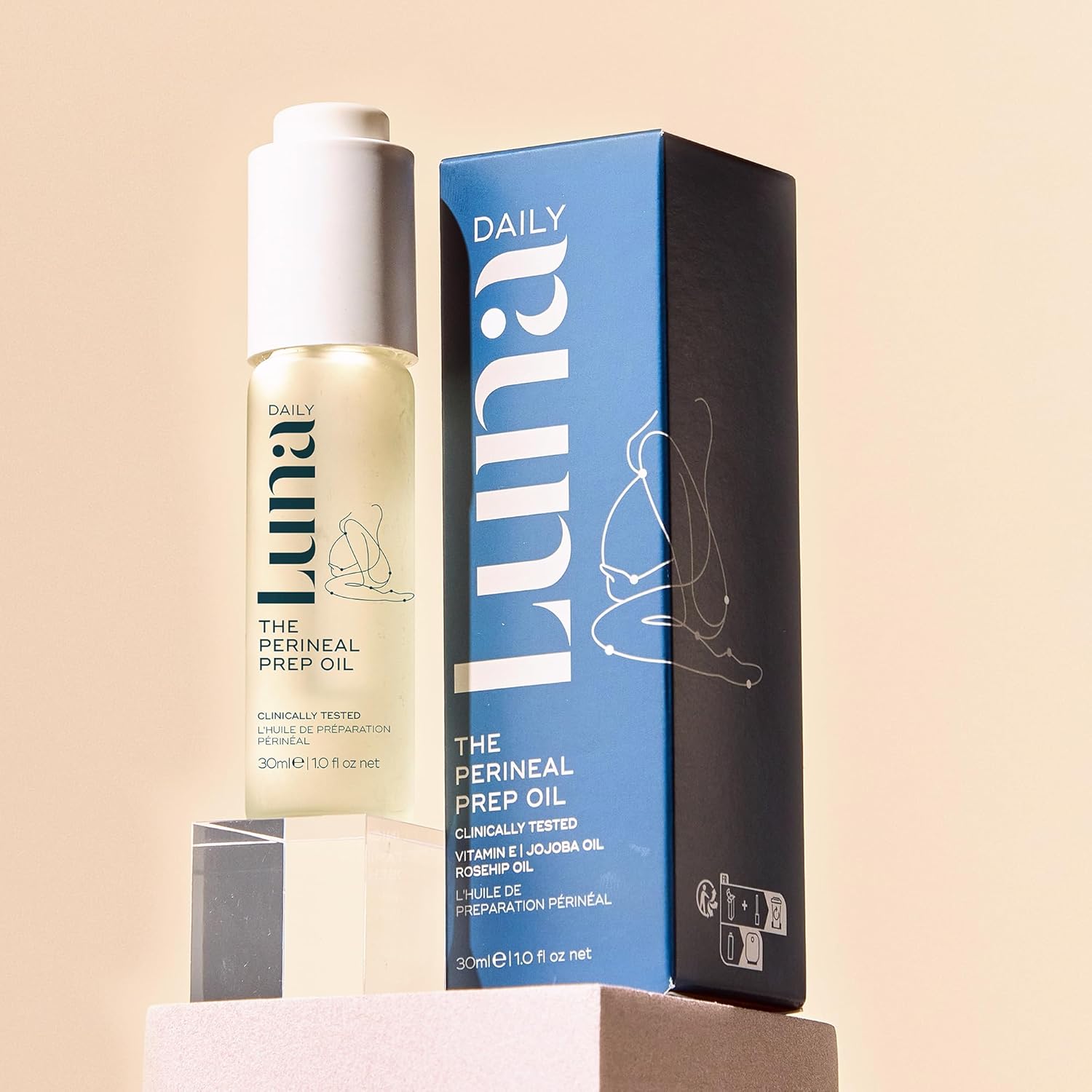 Luna Daily Birth Prep Massage Oil for Pregnancy | Perineal Skin Prep with Jojoba, Vitamin E & Rosehip | Hydrating, Firming & Moisturizing | Gentle Massage for Birth Recovery & Stretch Support, 30ml