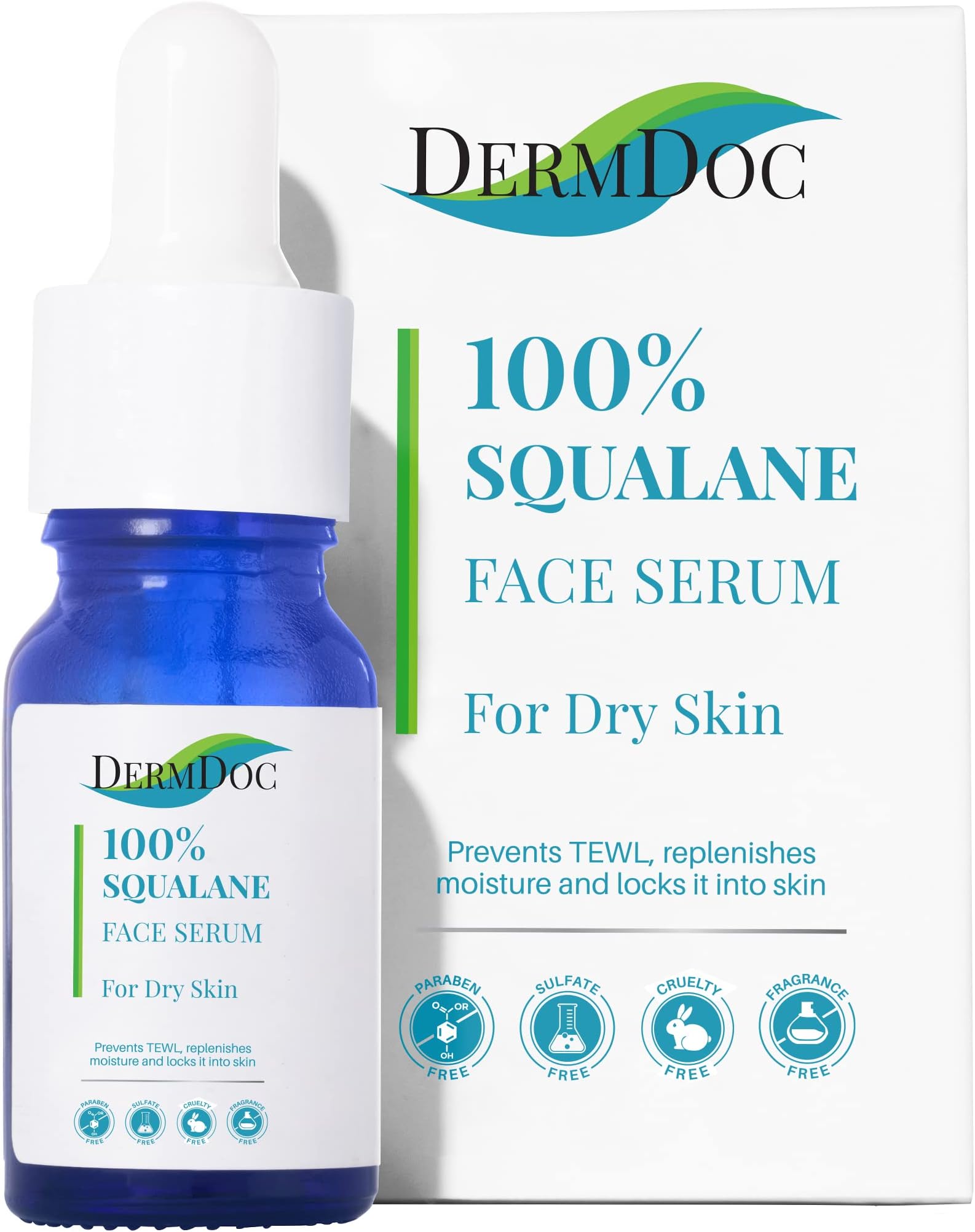 DermDoc 100% Pure Squalane Oil Based Face Serum, 10 ml | Lightweight Formula For Dry Skin | Provides Ultimate Moisturization & Hydration For Soft Supple Skin | No Parabens & Sulphates