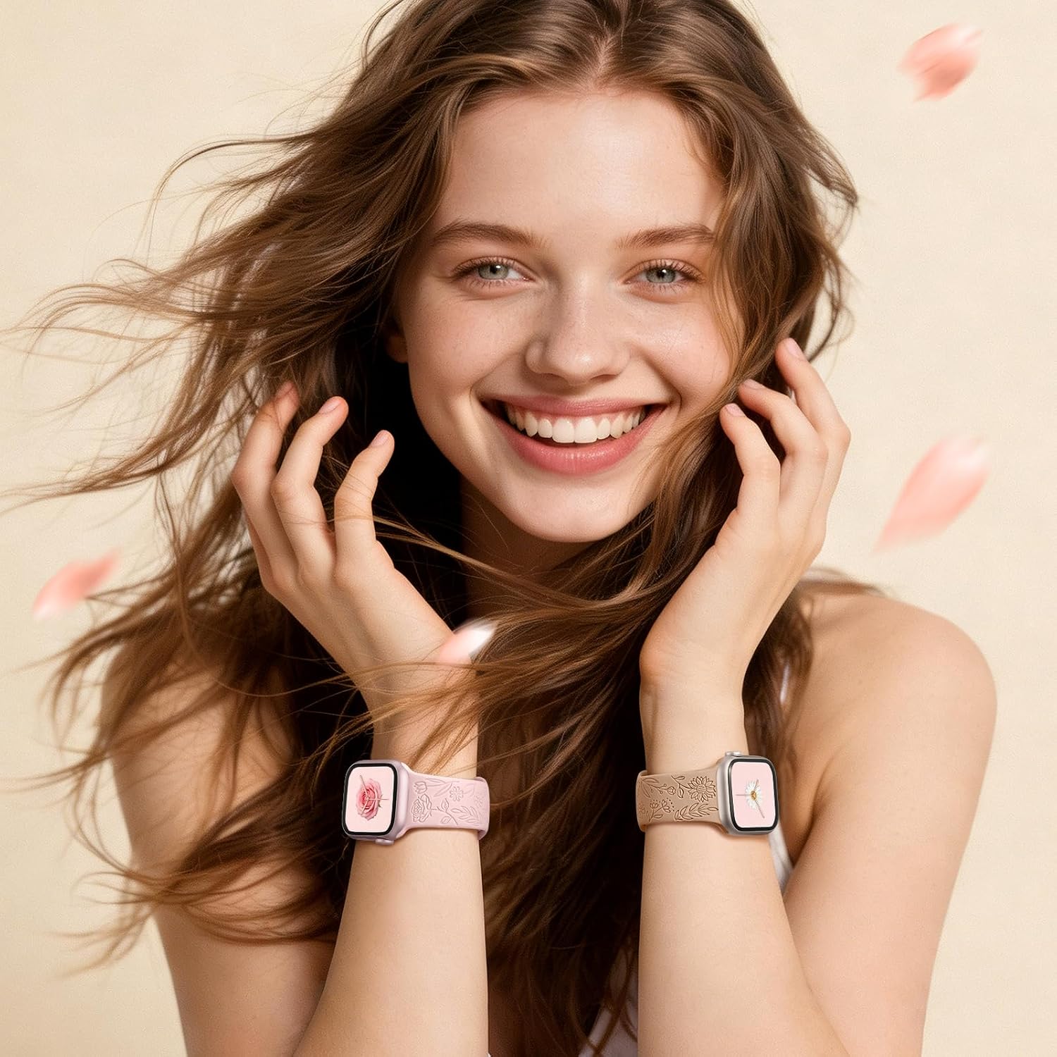 Easuny 8 Pack Bands for Women Compatible with Apple Watch 40mm 41mm 38mm 42mm 44mm 45mm 46mm 49mm iWatch Series 11 10 9 8 7 6 5 4 3 Ultra SE 3 SE 2nd, Soft Silicone Floral Engraved Dressy Wrist Straps