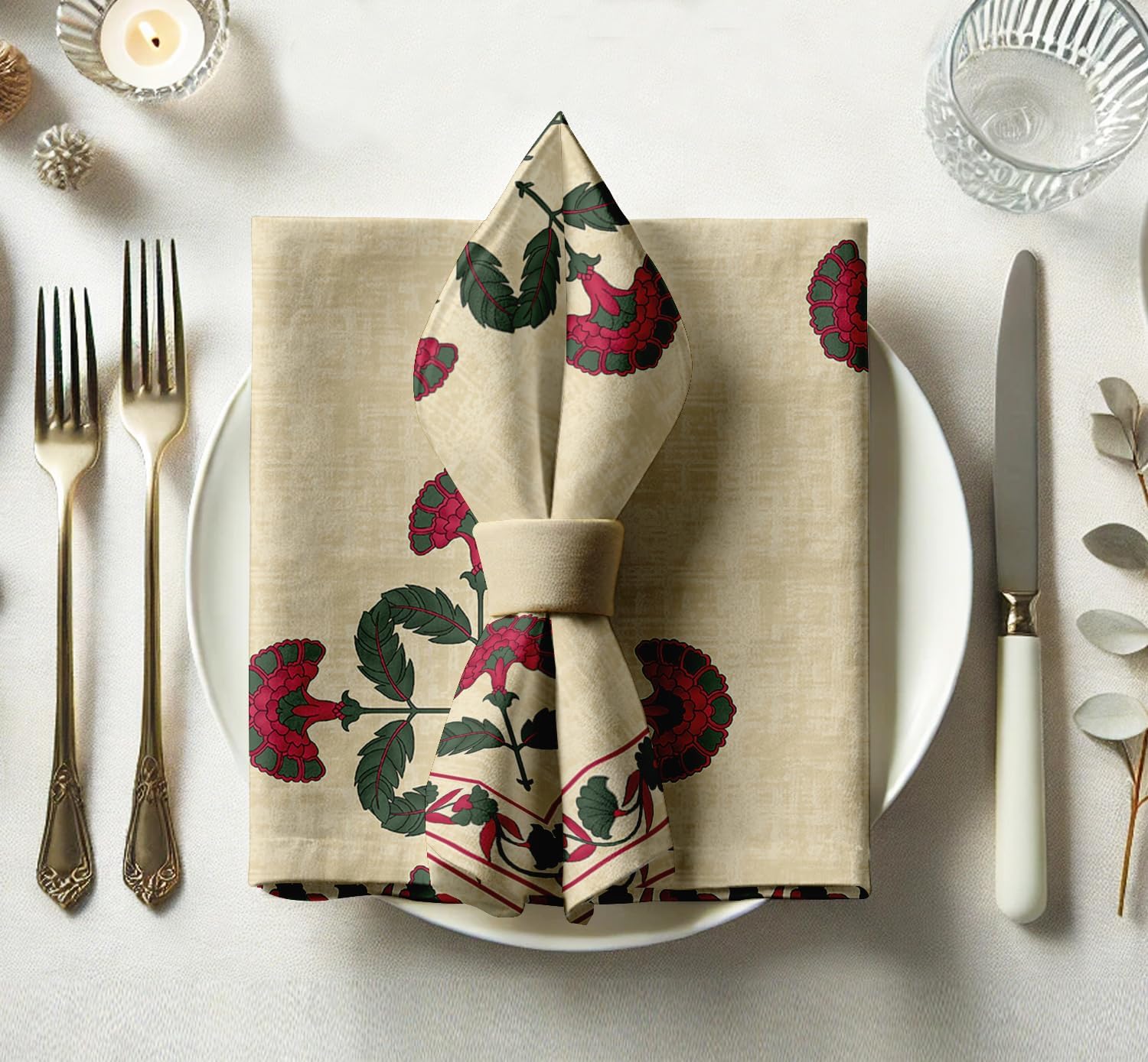 Luxury Cotton Twill Napkins - Set of 12, 20-Inch Block Pattern, Premium Thick Cloth Napkins for Elegant Dining & Special Occasions - Soft, Absorbent & Machine Washable